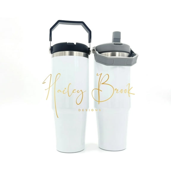 30oz Sublimation Flip Straw Tumbler (Gray or Black Lid) Dual Wall Tumblers