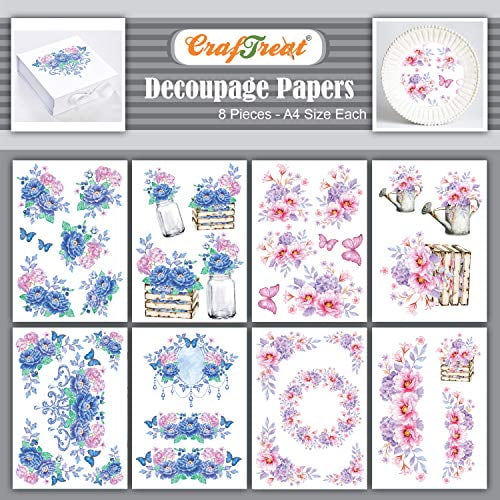 Size: A4-8 Pcs Fern Decoupage Paper for Scrapbooking CrafTreat Flower Decoupage Paper for Crafts Summer Flowers and Tropical Flowers 