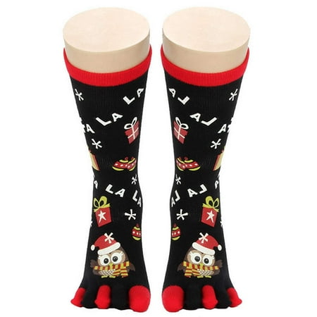 

Biekopu Women Christmas Toe Socks Xmas Festive Printed Warm Thigh Knee Length Toe Socks