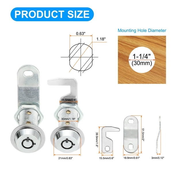 Cabinet Cam Locks With Keys (2 Pack) - 1-9/16" Keyed Alike, Zinc Alloy For Drawers, Toolboxes, File Cabinets