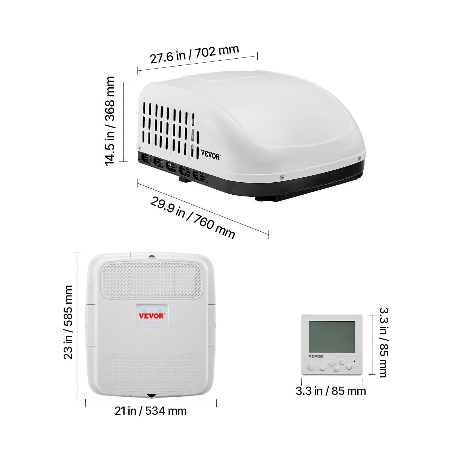 VEVOR RV Air Conditioner, 15000 BTU Non-Ducted Rooftop RV AC Unit, 65 dB Quiet Design, Including Air Distribution Box, Operation Panel and Installation Hardware, for Campers, Vans, Trailers, White