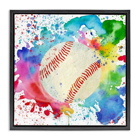 Stupell Industries Colorful Splash Baseball Sports & Sports Teams Painting Black Floater Framed Canvas Art Print Wall Art, 18 x 18