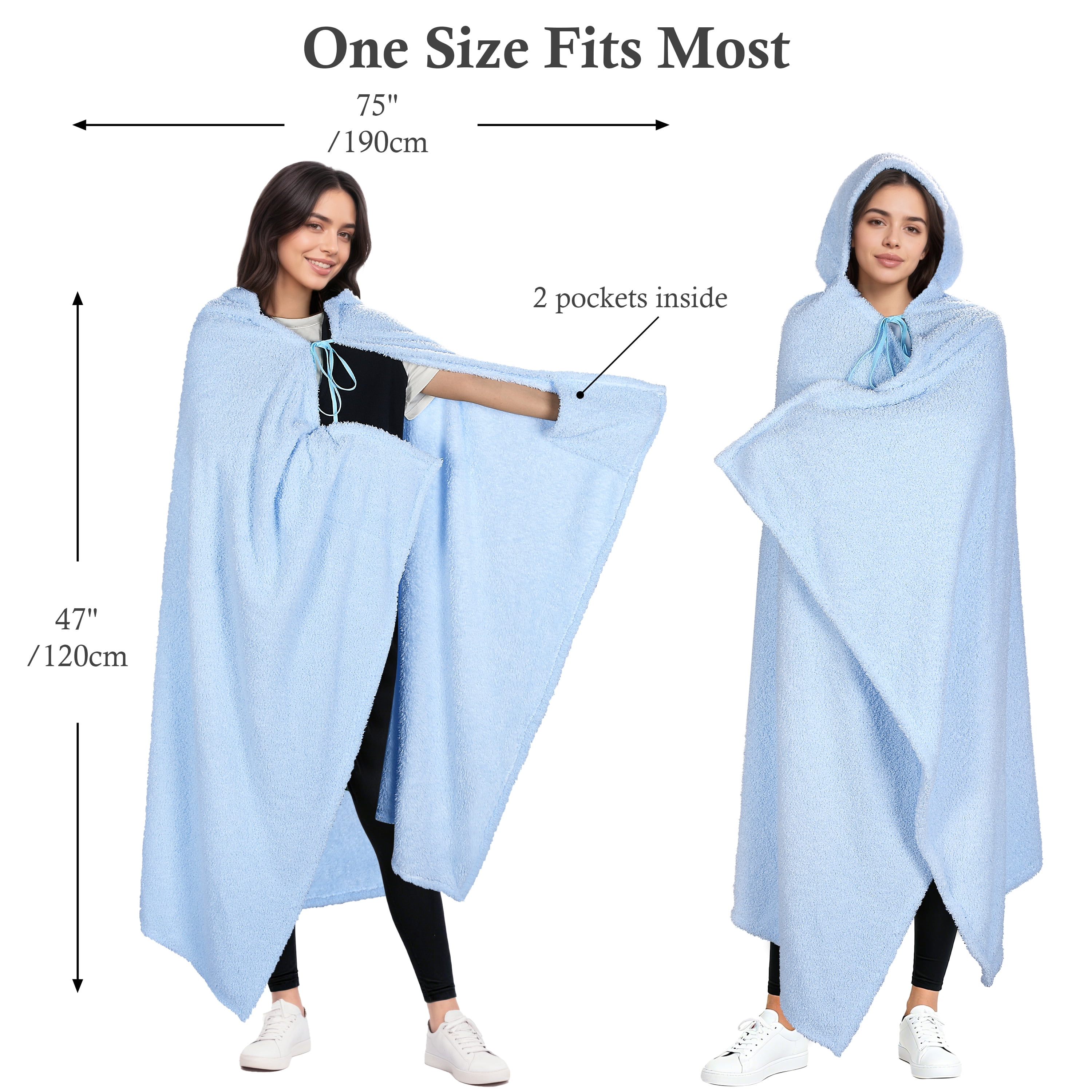 Catalonia Hooded Wearable Blanket Poncho for Adults, Lightweight Fleece Cape with Hand Pockets, Cozy Plush Throw Wrap for Women, Perfect for Lounging, Gifts Ideas