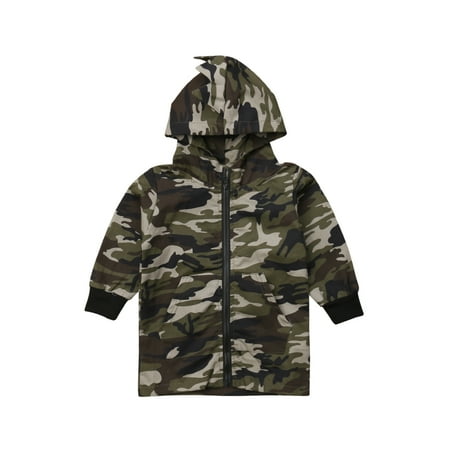 XIAXAIXU Cool Toddler Kid Baby Boy Camouflage Dinosaur Zipper Coat Top Hooded Outwear