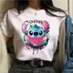 thumbnail image 3 of Camiseta de algodón para niños de Kawaii Disney Lilo Stitch, camiseta de verano con estampado de corazón de Stitch de dibujos animados, ropa bonita de Disney Anime para niños, 3 of 5