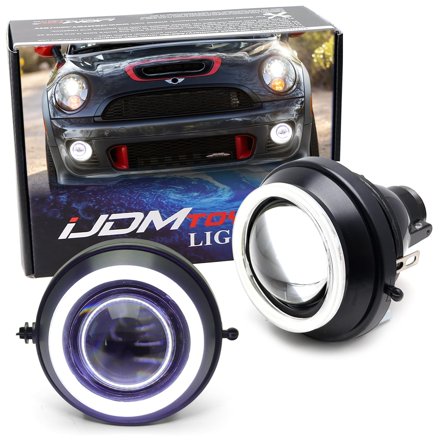 Direct Replacement Projector Lens Fog Lights w/Xenon White LED Halo Ring For Mini Cooper 2007-14/15 R55 R56 R57 R59 R60 R61 (Good w/All Light Source, Bulbs Not Included)