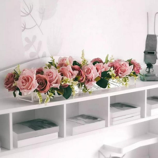 Florero de acrílico transparente, jarrón decorativo, contenedor de flores moderno, jarrón largo para estante, sala de estar, fiesta, decoración del 45cmx10cmx6.5cm Soledad florero de acrílico