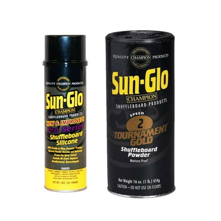Sun-Glo Silicone Shuffleboard Spray (12 oz.) & #2 Speed Shuffleboard Powder - Tournament Gold (16 oz.)