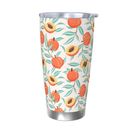 

Uemuo Peach Print Travel Coffee Mug 20oz Double-walled Car Cup Stainless Steel Insulated Tumbler Leak-proof Travel Cup Reusable Straw Car Cup-Without Straw