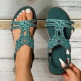 thumbnail image 3 of Rokment Glitter Rhinestones Wedges Dress Sandals for Women Beach Boho Vintage Sparkly Open Toe Low Heel Elastic Slingback Walking Dressy Summer Shoes Bride Wedding Dark Green Size 6.5, 3 of 5