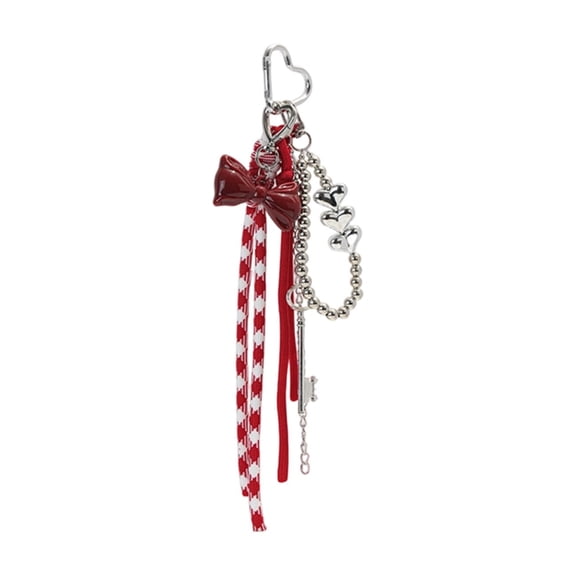 Red Bow Keychain Soft Velvet Bow Bag Charm Car Keychain Accessory Purse Charm Backpack Ornament Zipper Pull Decorative Key Ring Gift for Her 5.12 Inch Diameter
