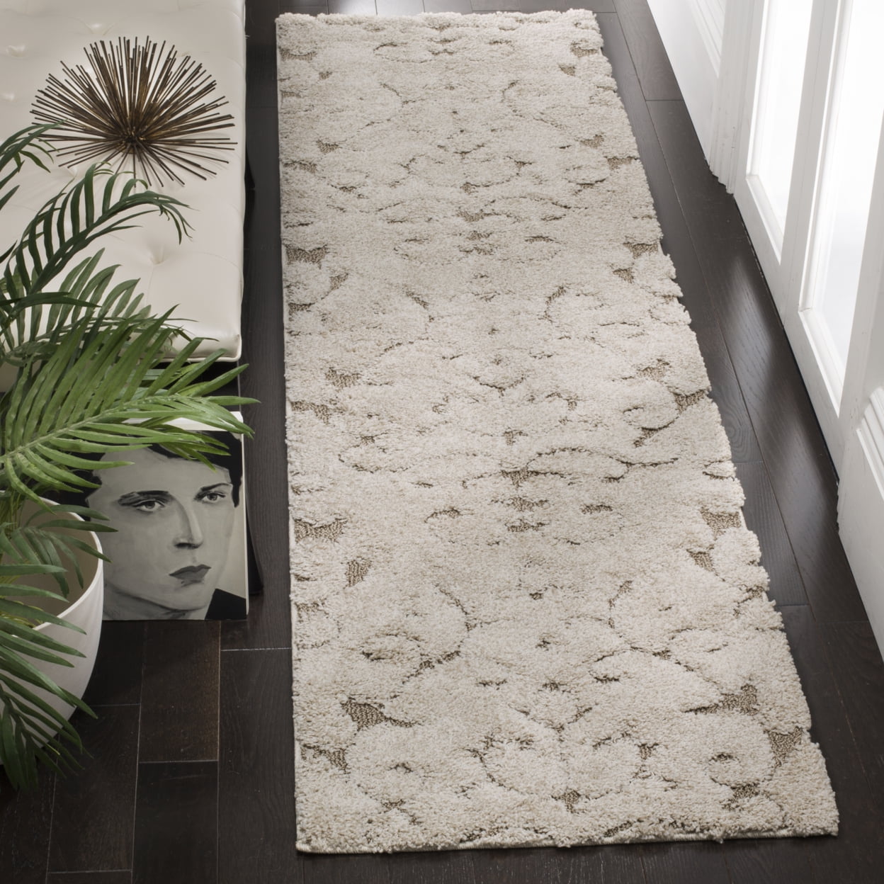SAFAVIEH Florida Kalina Damask Shag Area Rug, Cream/Beige, 9'6" x 13'