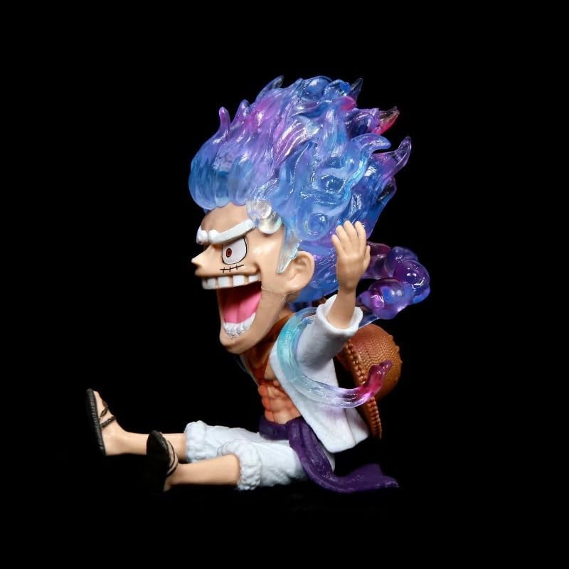 Newly Luffy Figure Q Version Sitting Nika Fifth Gear Luffy Action Figures 13cm/5.1inch PVC Character Figurine Cosplay Model Decoration Anime Gift (A)
