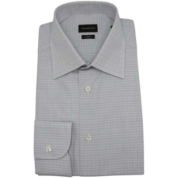 Ermenegildo Zegna Men's Dark Blue Trofeo Checked Dress Shirt Casual Button-Down - 39-15.5 (M)