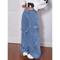 thumbnail image 5 of Women'S Ribbon Tie Detail Utility Style Jeans Casual Straight Wide Leg Denim Trousers Light Blue L, 5 of 9