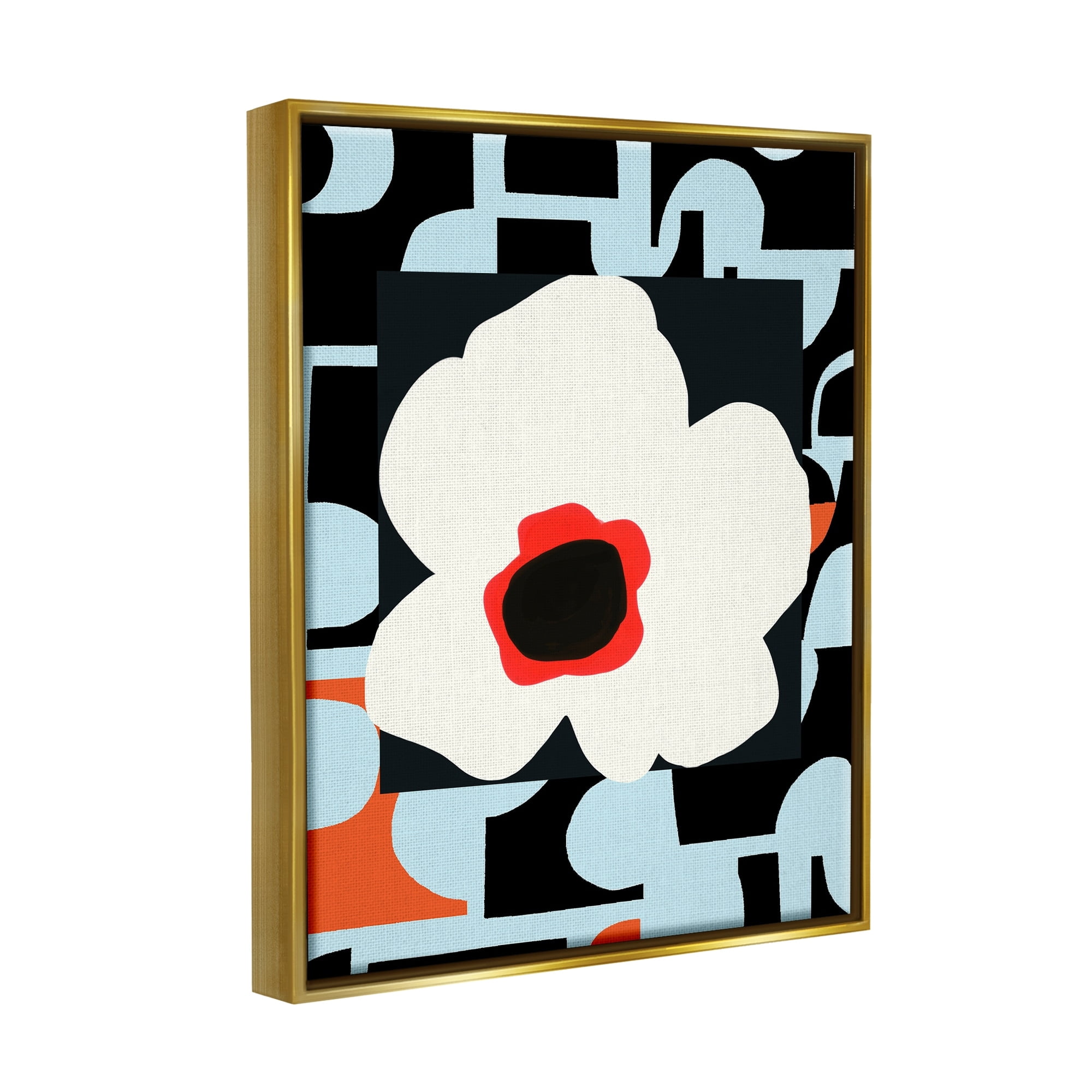 Stupell Industries Retro Floral Shapes Abstract Geometric Petals Silhouette Graphic Art Metallic Gold Floating Framed Canvas Print Wall Art, Design by Deborah Velasquez
