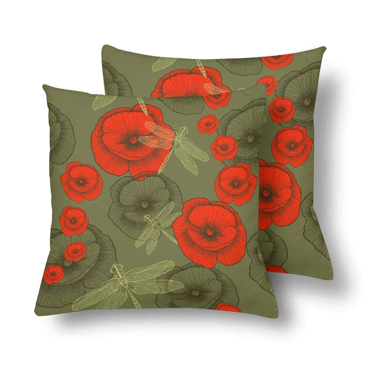 Gckg Seamless Pattern Red Poppy Dragonfly Throw Pillow Covers