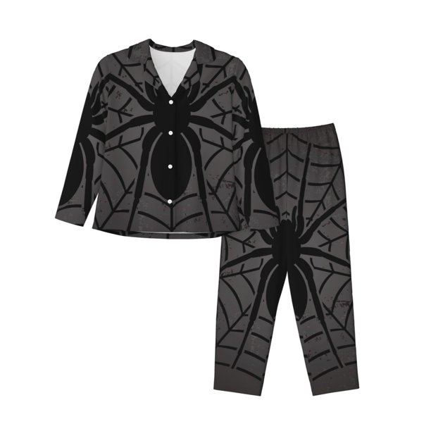 Fotbe Black Spider On Web 1 Conjunto de Pijama de Manga Larga para Mujer con Estampado, Ropa de Dormir de 2 Piezas, Conjunto de Casa Suave y Cómodo con Bolsillos-Medium