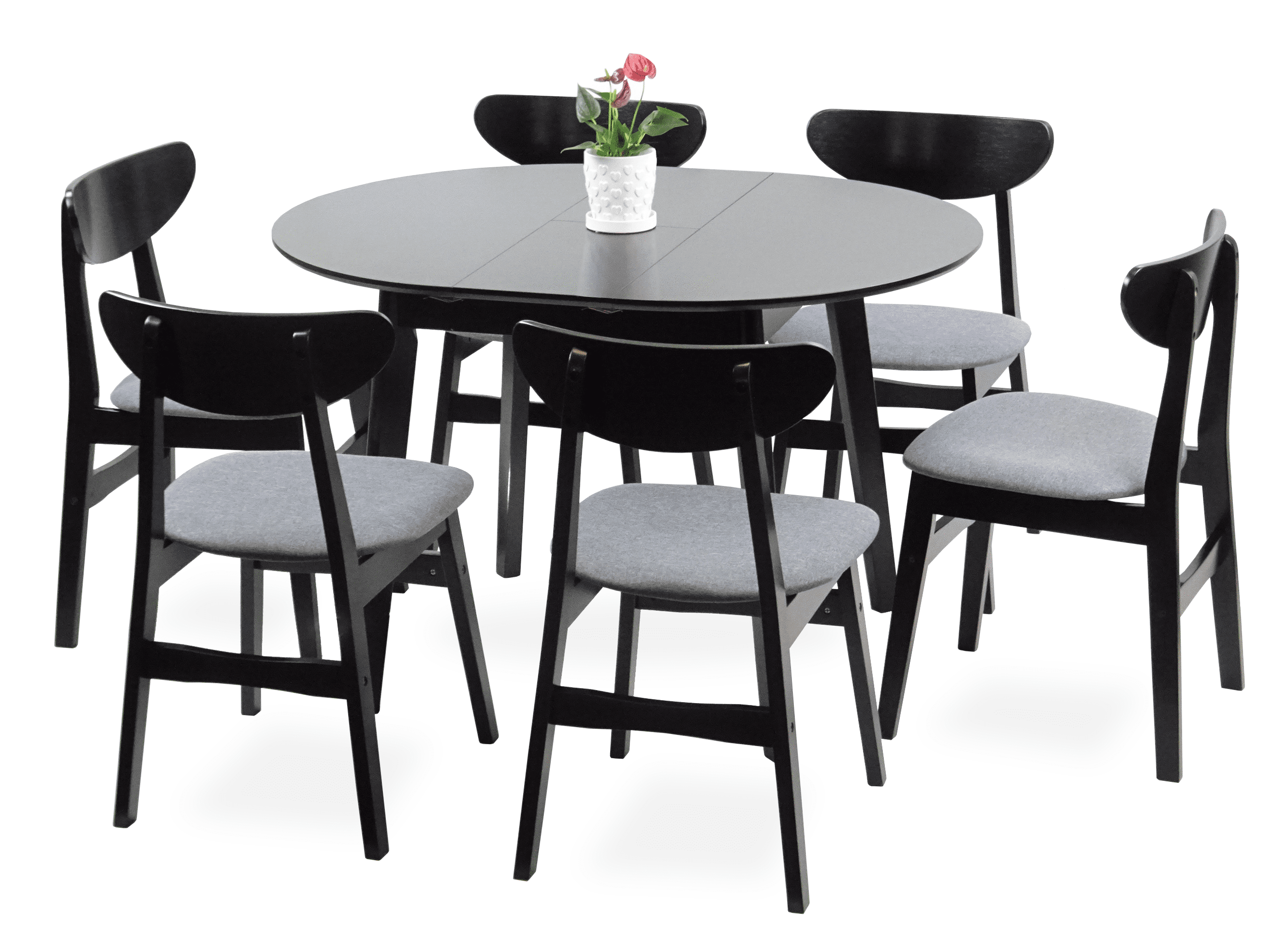 Wickerix Dining Room Set of 6 Yumiko Chairs and Extendable Round Dining