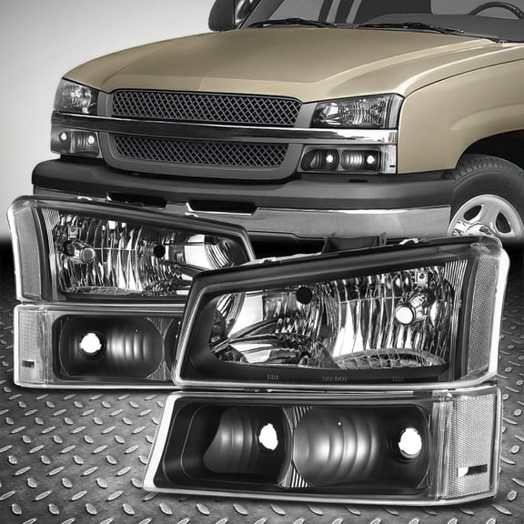 For 03-06 Chevy Silverado Avalanche Headlight Bumper Signal Lamps Black/Clear