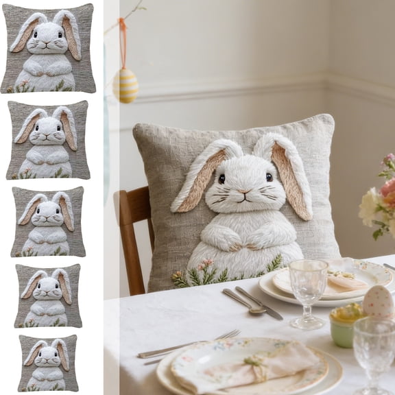 FEOLGEHLY 16x16 inch Easter Pillow Covers, Easter Short Plush Throw Pillow Case with Bunny Eggs Floral Print Spring Home Decorations Pillowcase Square Cushion Covers for Sofa Bed Couch Chair