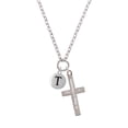 thumbnail image 2 of Delight Jewelry Silvertone Capital Letter - T - Pebble Disc - Be Strong and Courageous Engraved Cross Zoey Necklace, 28", 2 of 4