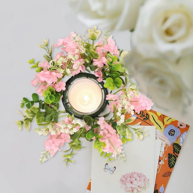 Candle Rings Wreaths - Mini Artificial Eucalyptus & Greenery Garland for Pillar Candles, Farmhouse Wedding Centerpiece, Boho Table Decor, Seasonal Home & Party Decoration
