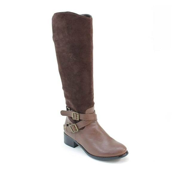 Vegan Suede & Leather Riding Ankle Strap Knee-high Women's Boots - 5.5 / Brown