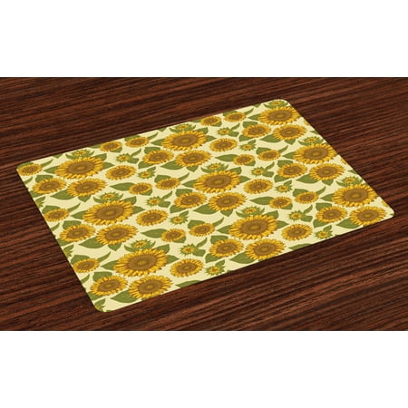 Old Fashioned Dining Room Sunflower Placemats Set of 4 Funky Style Sunflower in Pastel Colors Old Fashioned Nostalgic Vintage Print, Washable Fabric Place Mats for Dining Room Kitchen Table Decor,Green Yellow, by Ambesonne ()