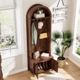 thumbnail image 6 of Hall Tree with Bench and Shoe Storage, Entryway Storage Bench with Coat Rack, 70.9"Arch Coat Rack with 4 Hooks and 2 Fluted Doors, Farmhouse Style Furniture Organizer for Hallway (Walnut, 23.7"W), 6 of 7
