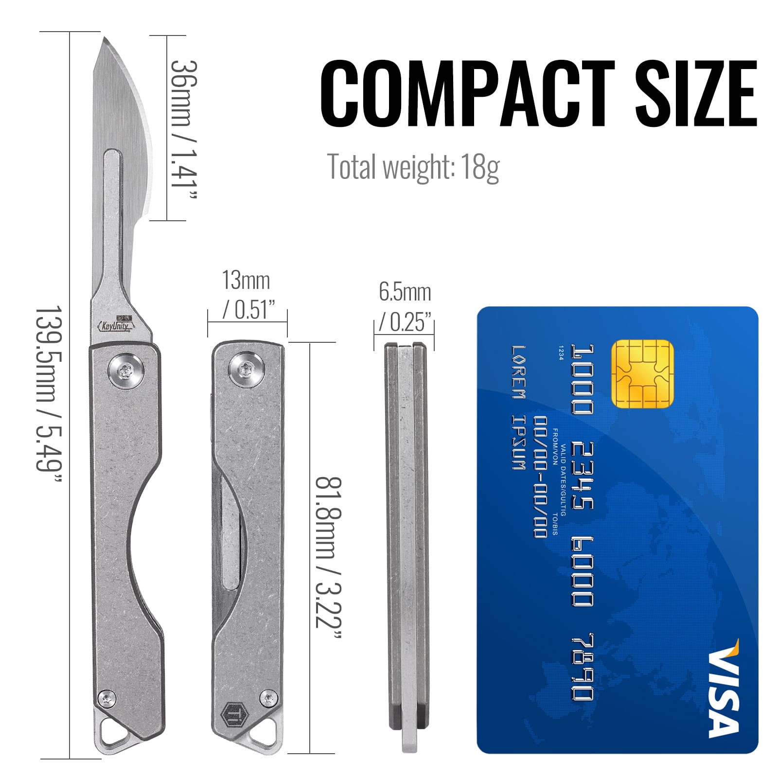 Key Unity KK01 Titanium Folding Knife, Utility EDC Pocket Knife with #24 Replaceable Blade, for Outdoor Hunting, Camping, Fishing, Hiking for Men & Women (Sandblasted)