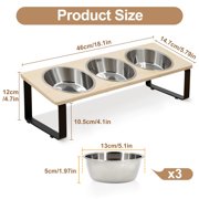 Elevated Cat Bowls Feeder 15 ° Tilted Raised Feeding & Watering Supplies Pet 3 Stainless Steel Bowls with Stand for Cats Puppies
