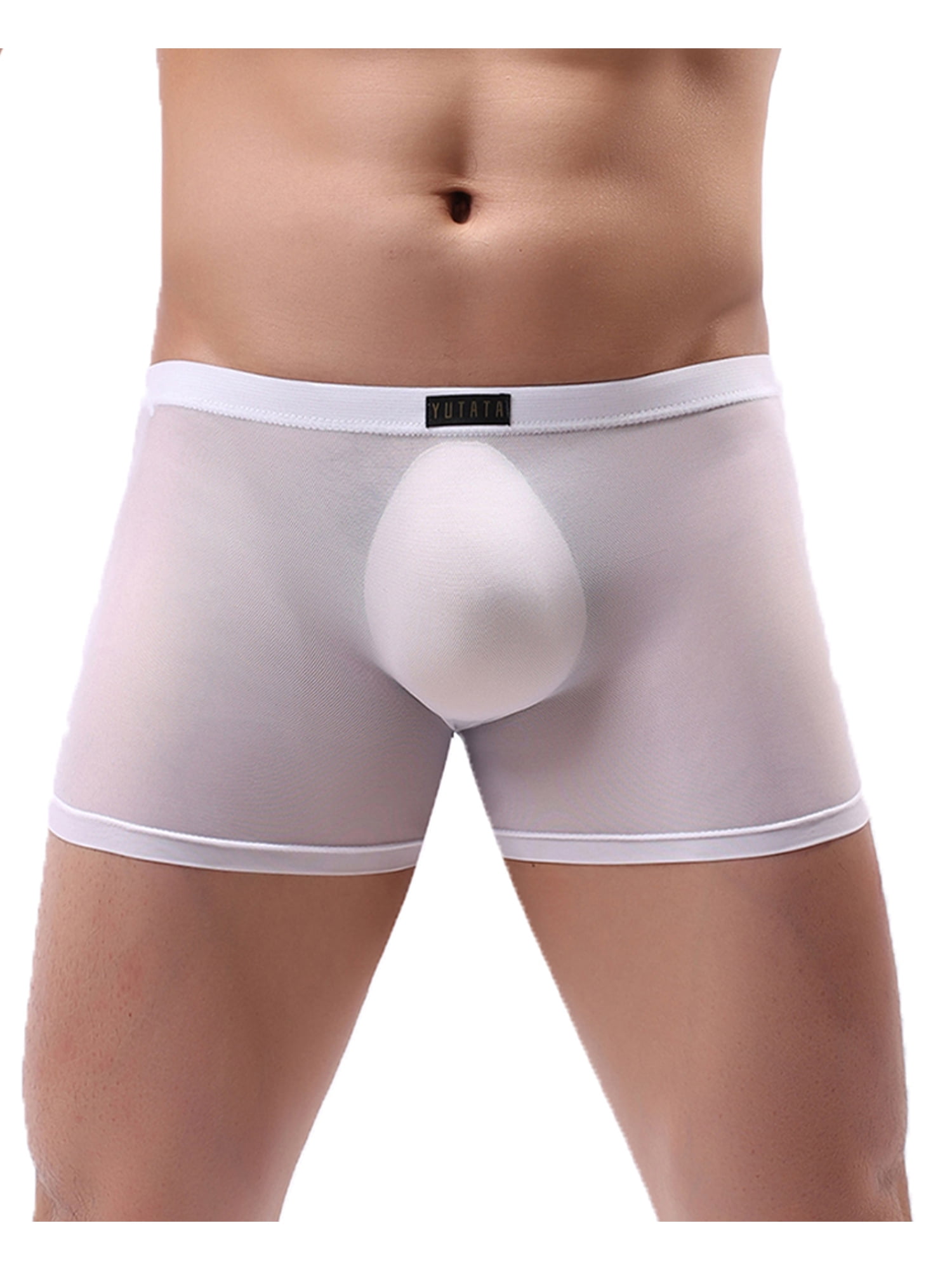 Men White Athletic Sports Stretch Striped Boxer Brief Sheer Pouch Underwear S-XL 