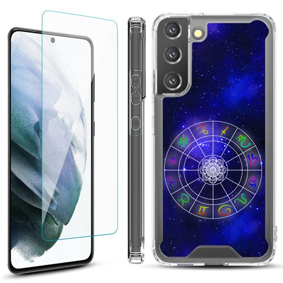Shockproof Bumper Phone Case for Samsung Galaxy S22  / S22 Plus 5G, with Tempered Glass Screen Protector, by OneToughShield ® - Zodiac / Horoscope