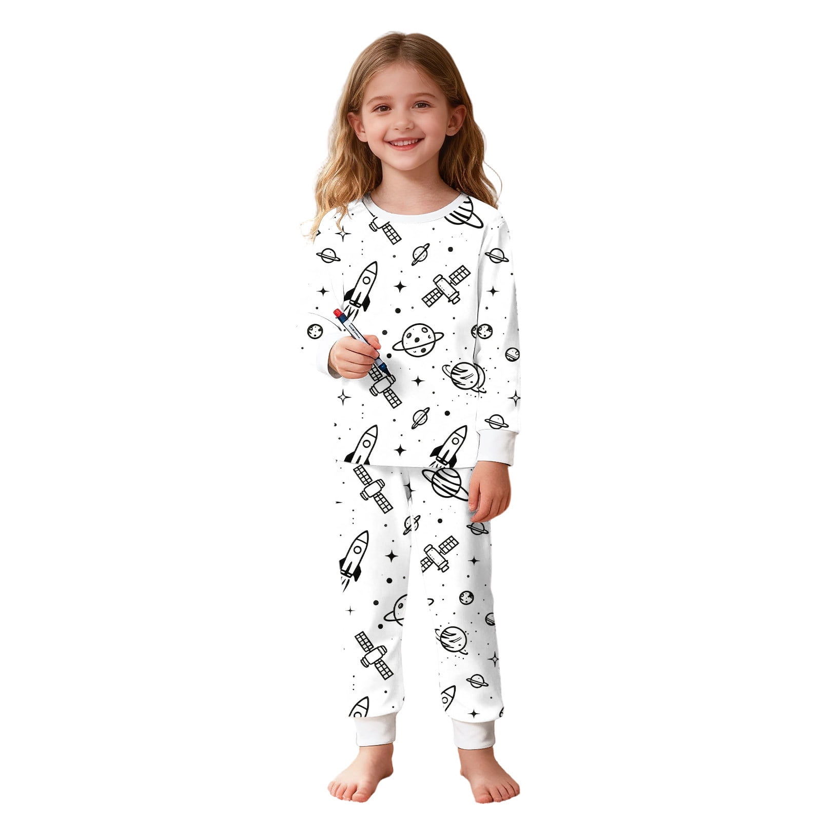 Owordtank Kids DIY Colorable Pants Set Boys Girls Hand Painted T Shirts and Pants Sets Funny Cartoon Coloring 2 Piece Outfits