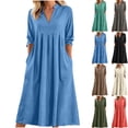 thumbnail image 5 of gakvbuo Summer Linen Dress For Women Maxi Dress A-Line Dress Women's V-Neck Loose Pocket 3/4 Sleeve Long Dress, 5 of 5