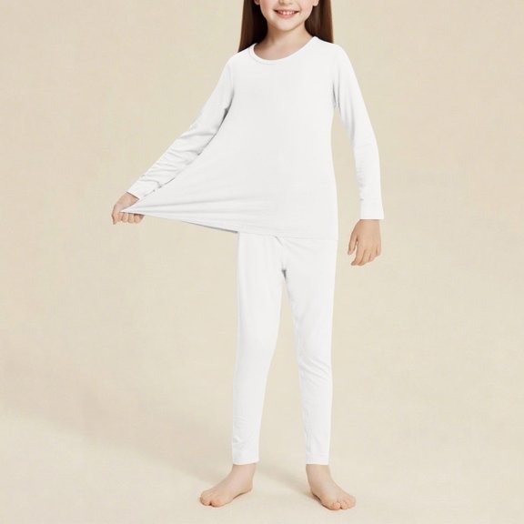 Modal Thermal Underwear for Girls Solid Color Soft Base Tops Bottoms Home Wear Relaxed Fit Pajamas Casual Loungewear Sets 3T-13 Years