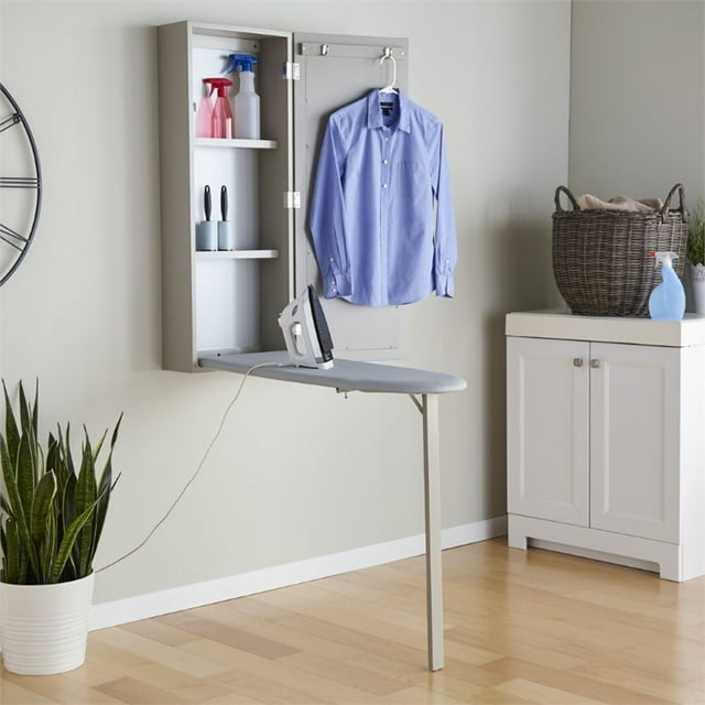 SEI Furniture Wall Mounted Mirror Ironing Center in Gray