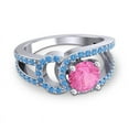 thumbnail image 3 of 2.50 Carat Stunning Round Cut Pink Sapphire & Blue Topaz Gemstone Bridal Ring for Ladies 18K White Gold Size 6.5 by Diamond-Capitals, 3 of 8