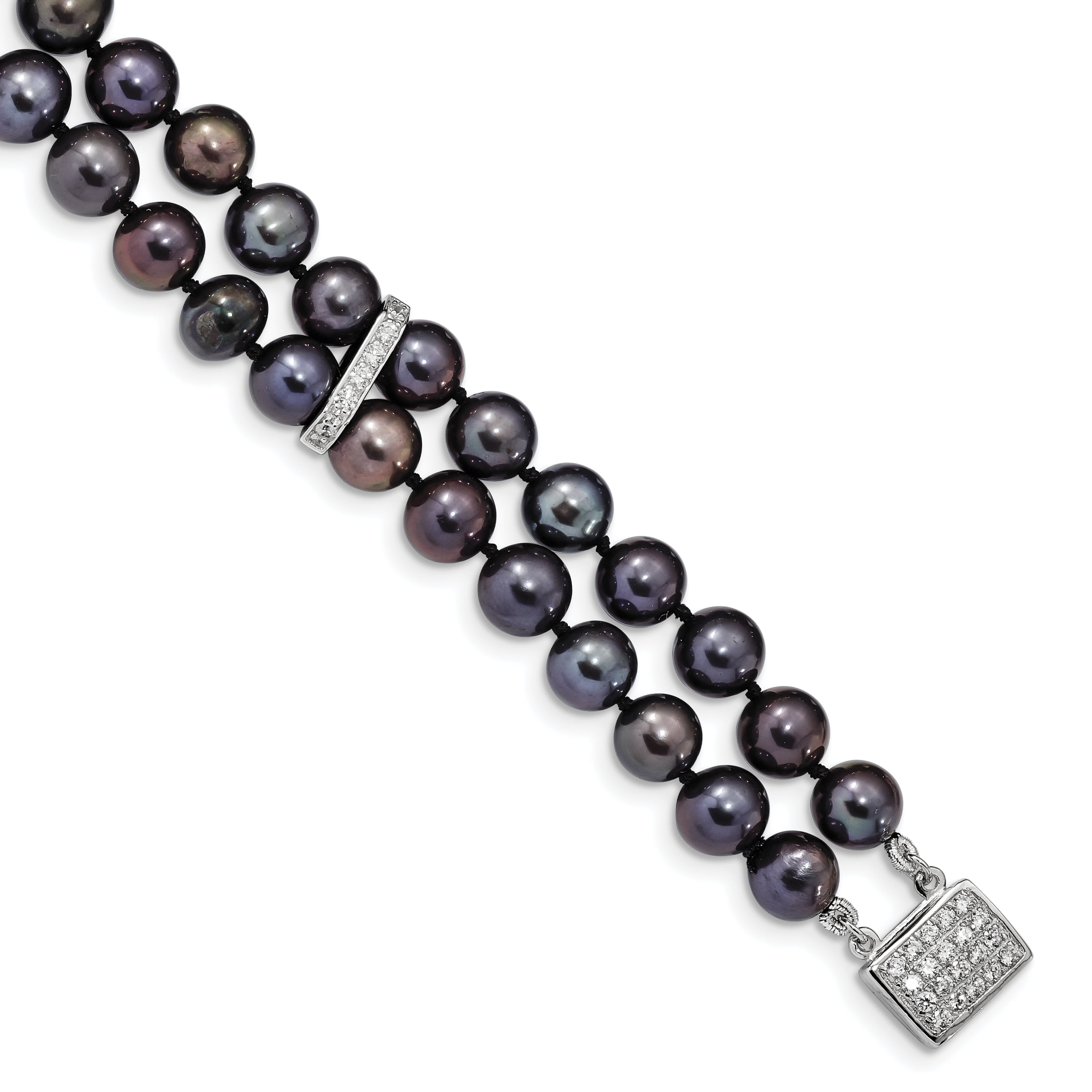 Solid Sterling Silver Rhodium Plated 8 Millimeter Dyed Black Freshwater Cultured Pearl Necklace