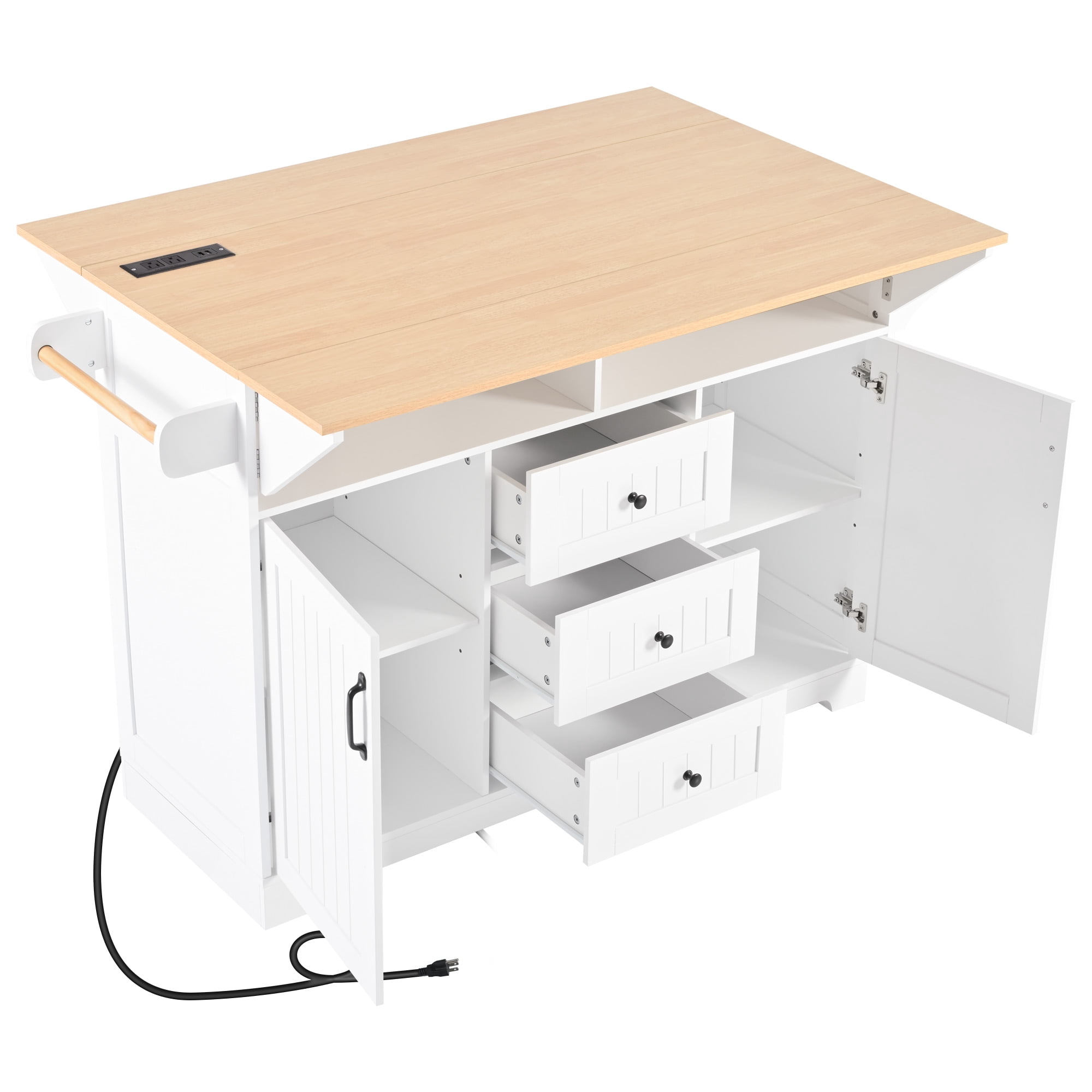 Homy Casa Rolling Large Garage Storage Cabinet with Dual Drop Leaves, Power Outlets for Office Gym, School