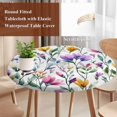 thumbnail image 3 of Pueple Pink Flower Round Tablecloth 55-60 Inch Round Fitted Table Cloth with Elastic Edge, Pastoral Pastel Pink Boho Floral Leaf Waterproof Table Cover Protector for Outdoor Picnic Party Dining, 3 of 6