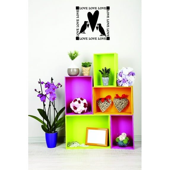 Custom Wall Decal Birds and Heart Love Design Home Decor Picture Art Vinyl Wall Decal 14x28 Inches