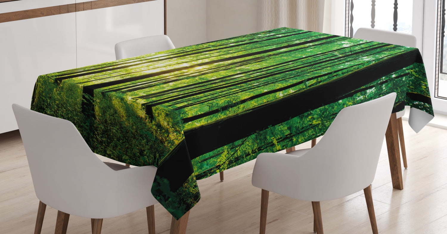 Ambesonne Forest Tablecloth Rectangular Table Cover, Green Woodland