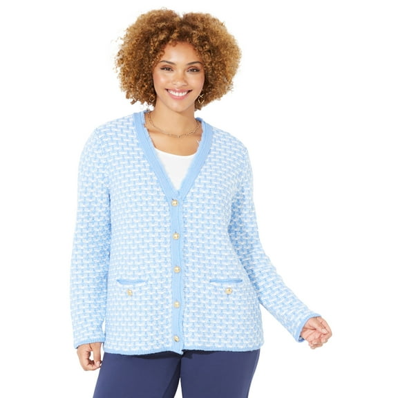 Catherines Women's Plus Size Liz&Me Tweed Button Cardigan