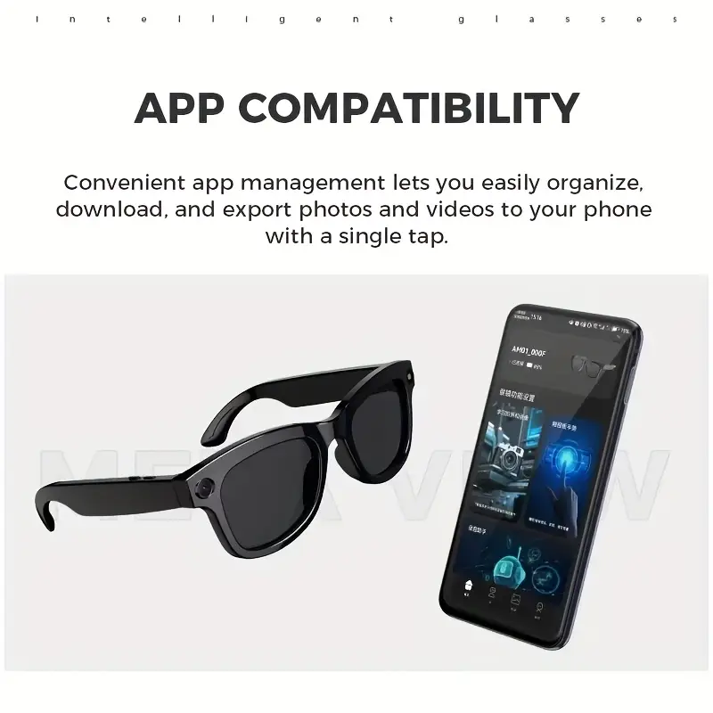 Smart AI Camera Glasses with HD Video Recording, Built-in Speakers, Voice Assistant & Blue Light Protection