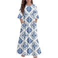 thumbnail image 5 of Abcomgle Summer Dress for Girls 7-8 Casual A-Line 3/4 Sleeve Girls Long Dresses Vintage Floral Print Crew Neck Sundresses Tiered Dresses with Pockets,13-14 Years Blue, 5 of 5