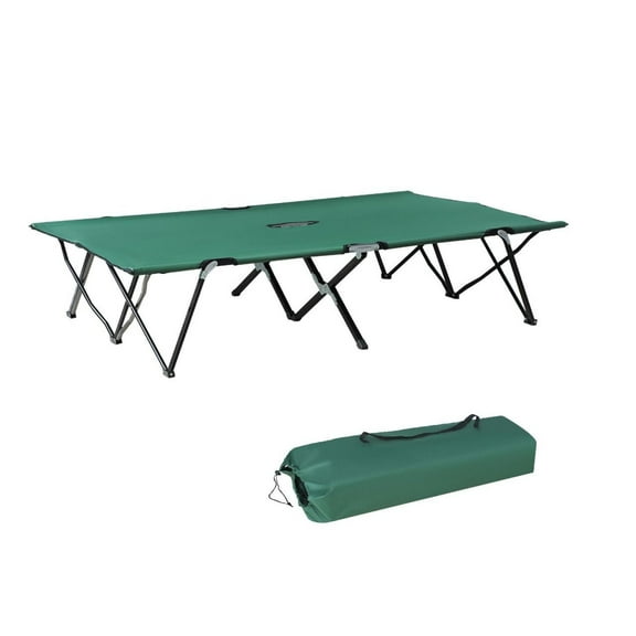 2 Person Camping Cot, 50" Wide Portable Folding Cot Bed for Adults - Heavy Duty Steel Frame, Elevated Design with Carry Bag - Outdoor Sleeping Cot, Green