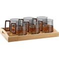 thumbnail image 1 of Smokey Gray Coffee Cups - Wood Handle Glass Mugs 6PC Set, 1 of 7