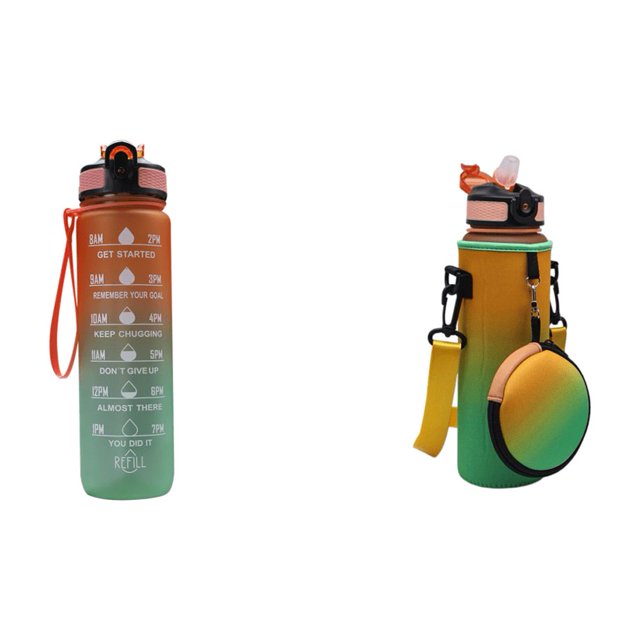 Tazas Fitness 1000 Ml A Prueba Fugas Con Escala Tiempo para Acampar Corriendo ( ) Naranja Verde